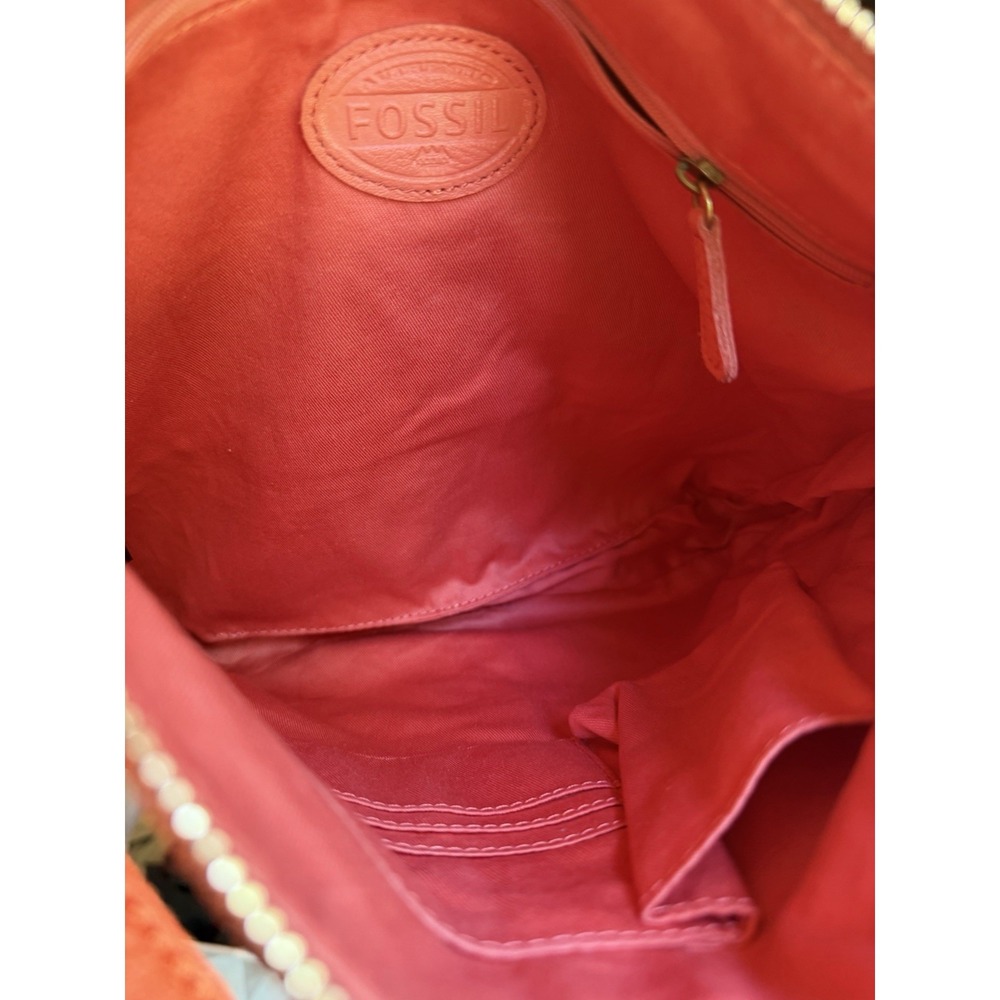 Fossil‎ Coral/Orange/Salmon Leather Shoulder Messenger Crossbody Bag - Picture 8 of 8